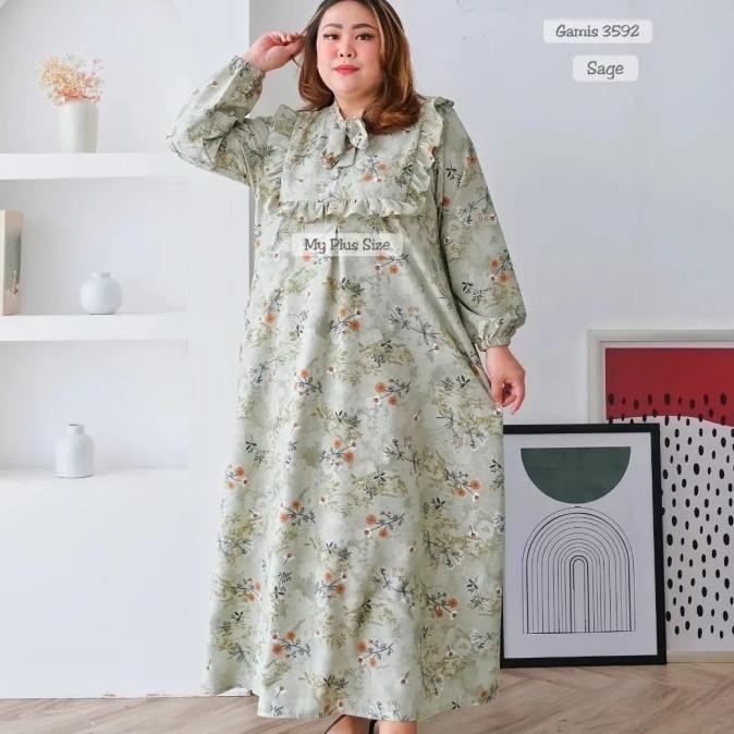 Baru Gamis Bunga Wanita Jumbo 3592, Ld 130 & 145 cm