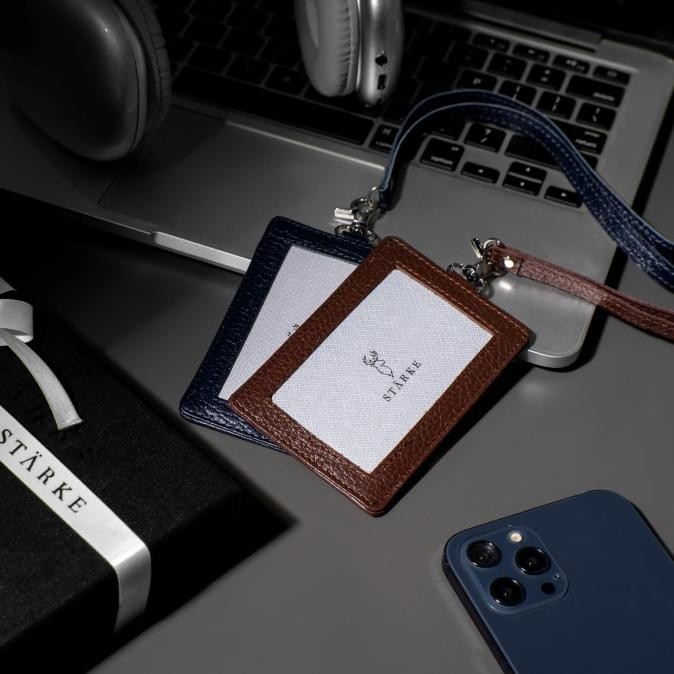 

READY Name Tag Lanyard ID Card Kulit Asli STARKE Leather Hustle Hog Tekstur NEW