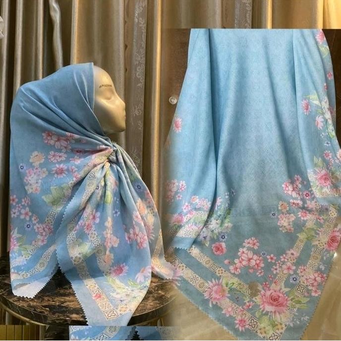 Diskon HIJAB SEGI EMPAT VOAL MOTIF BUNGA BIRU WARDAH KOMBI PINK