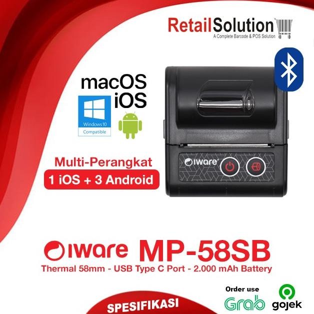 BEBAS ONGKIR - Printer Thermal Kasir 58mm USB BT Bluetooth - Iware MP58-SB MP58SB MP-58SB