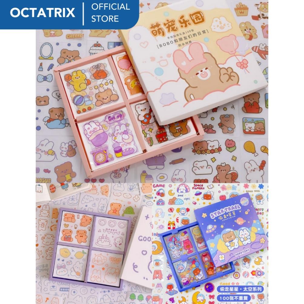 

Murah Meriah COD Sticker waterproof anti air motif kartun lucu BOBO beruang luar angkasa bear 50/100 lembar Sticker aesthetic 100pcs Sticker Journaling Berkualitas Viral