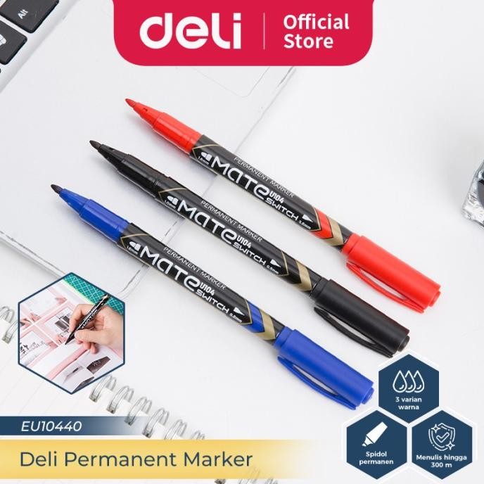 

Deli Permanent Marker / Spidol Permanen Tip Ganda 12 pcs EU104X0