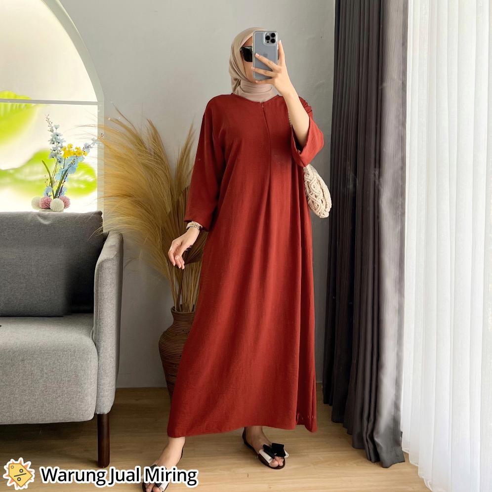 Dress Gamis Daster Tunik Crinkle Airflow Polos Busui Lengan 3/4 Baju Gamis Panjang Santai Harian Rum