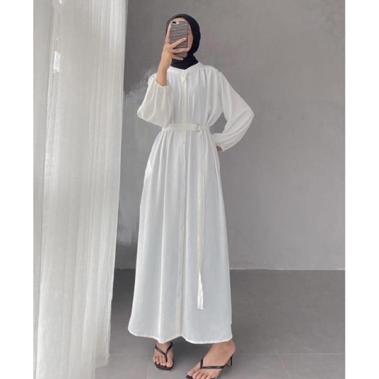 Qayla Dress - Gamis Full Kancing - Gamis Putih Polos - Gamis Kerinkel Hijab - Gamis Wanita Terbaru -