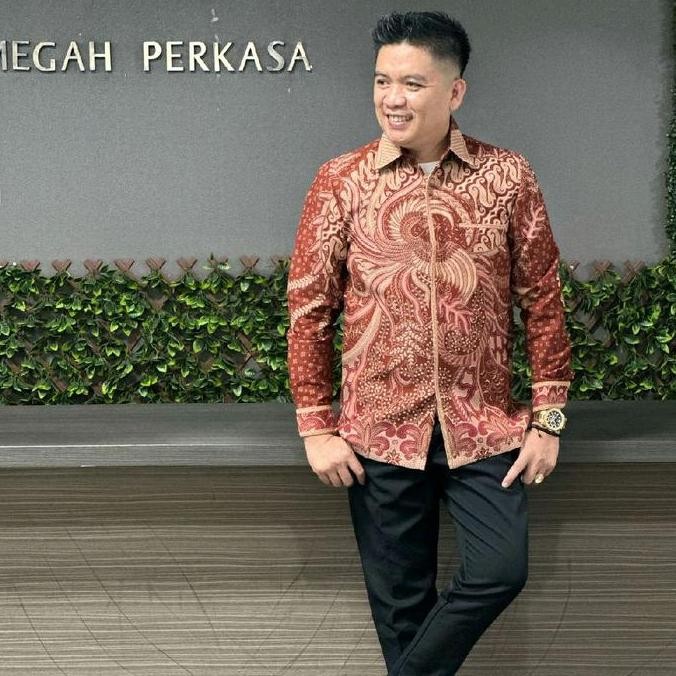 KEMEJA BATIK PRIA FORMAL EXCLUSIVE TANGAN PANJANG BAHAN DOBBY SEMI SUTRA PREMIUM - FULL JAHITAN SMOK