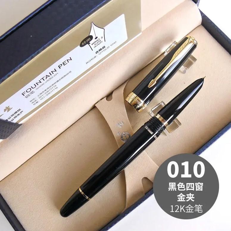 

Ws Wingsung 618 Fountain Ink Pens Piston Luxury Black Red Blue Transparent Design 12K Gold Tip Writing Gift Office Supplies