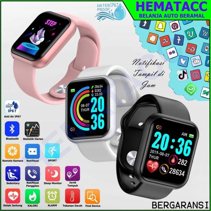 JAM TANGAN PINTAR Y68 ANTI AIR SMARTWATCH D20 ASISTEN OLAHRAGA IWO