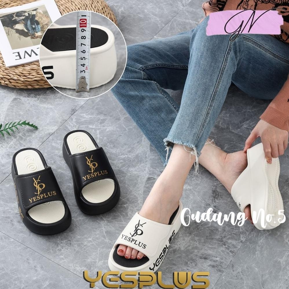 Tg-342 Gn-2522 Sandal Selop Wedges Ysl Sandal Wanita Tinggi 6 Cm Model Terbaru Import