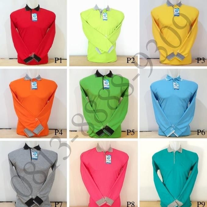 Tersedia Kaos Polo Berkerah Polos Lengan Panjang Wanita Kaos Kerah Merah Polos