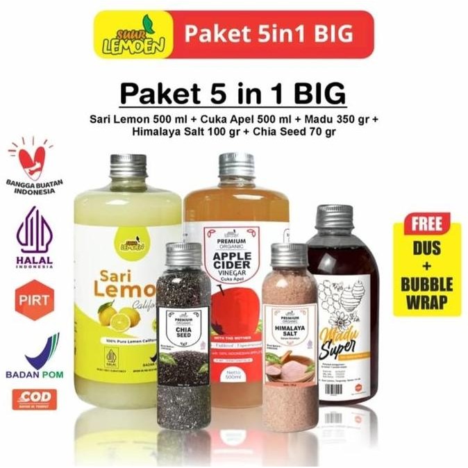 

STOK TERBATAS SUUR LEMOEN PAKET 5 IN 1 BIG CUKA APEL SARI LEMON MADU HUTAN CHIA SEEDS GARAM HIMALAYA - SS SHOP