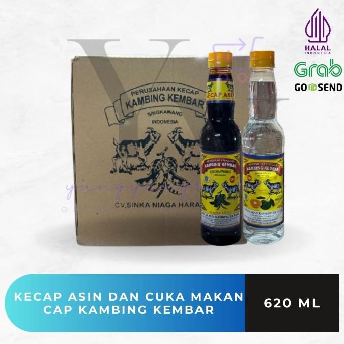 

STOK TERBATAS 1 DUS ISI 12 BOTOL KECAP ASIN / CUKA MAKAN SINGKAWANG KALIMANTAN CAP KAMBING KEMBAR / DUA 620 ML
