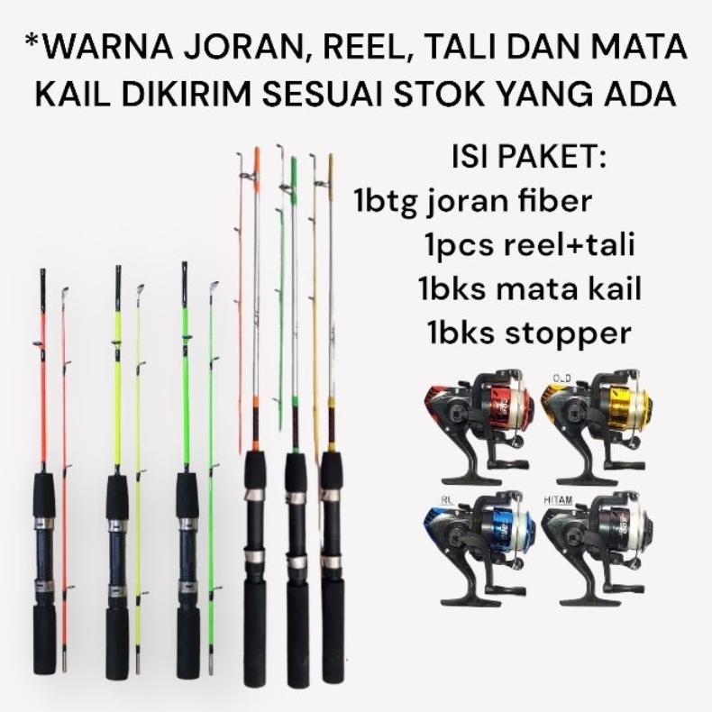 Set Murah Joran Pancing Set Fiber Solid 100/120/135/150 dan Reel Pancing Murah (Udang atau Ikan)