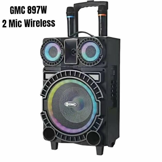 speaker Portable GMC 2 mic wireless 897w