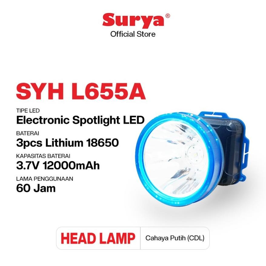Surya SYH L655A Senter Kepala LED 65 Watt Berkualitas / Headlamp Rechargeable