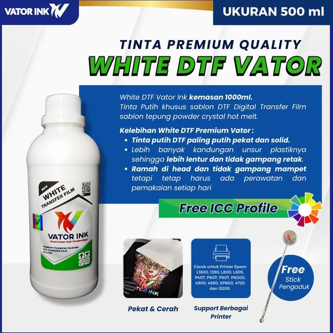 

tyS DTF White Vator Ink 500ml Tinta Putih Sablon Tepung Pet Transfer Film