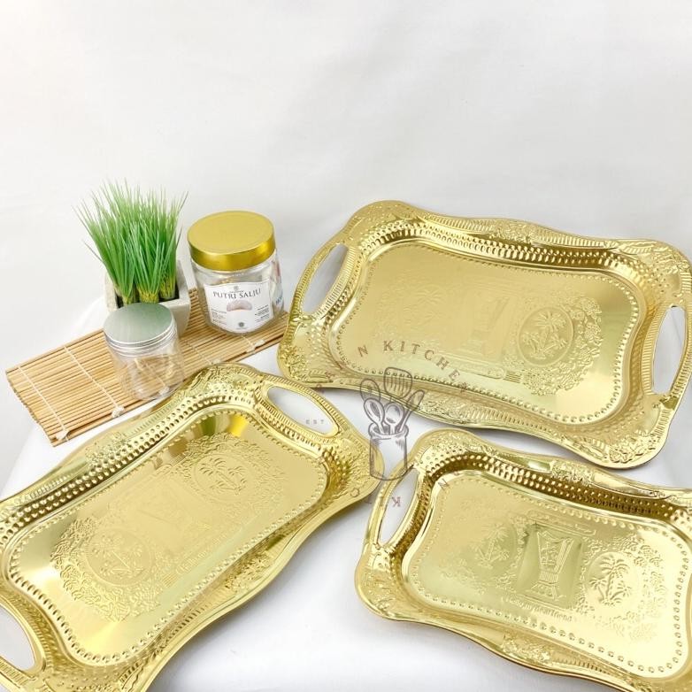 Bisa Cod Nampan/ Baki Arab Emas / Baki Stainless Steel Emas Kuning/ Baki Penyaji India Arab Timur Te