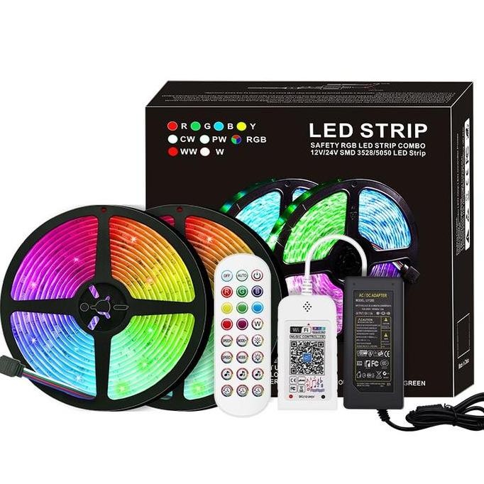 Promo Tripledi Led Strip 20 Meter Rgb 5050 Waterproof Ip65 Wifi Bluetooth 24 Key Smart Lighting 600 