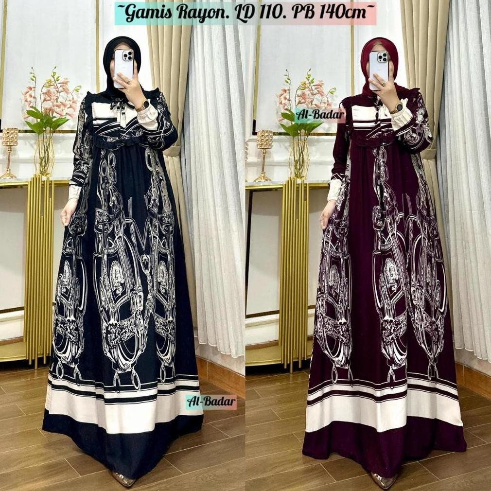 Gamis Rayon/Set Hijab Jersey Premium/Gamis Model Terbaru Free Hijab/Gamis Salur/Gamis Motif Bunga/Bu