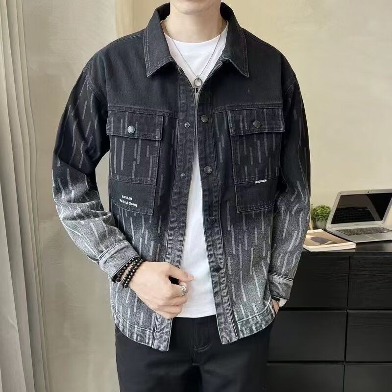Men's Autumn New Trendy Loose Gradient Denim Cargo Pants Jacket