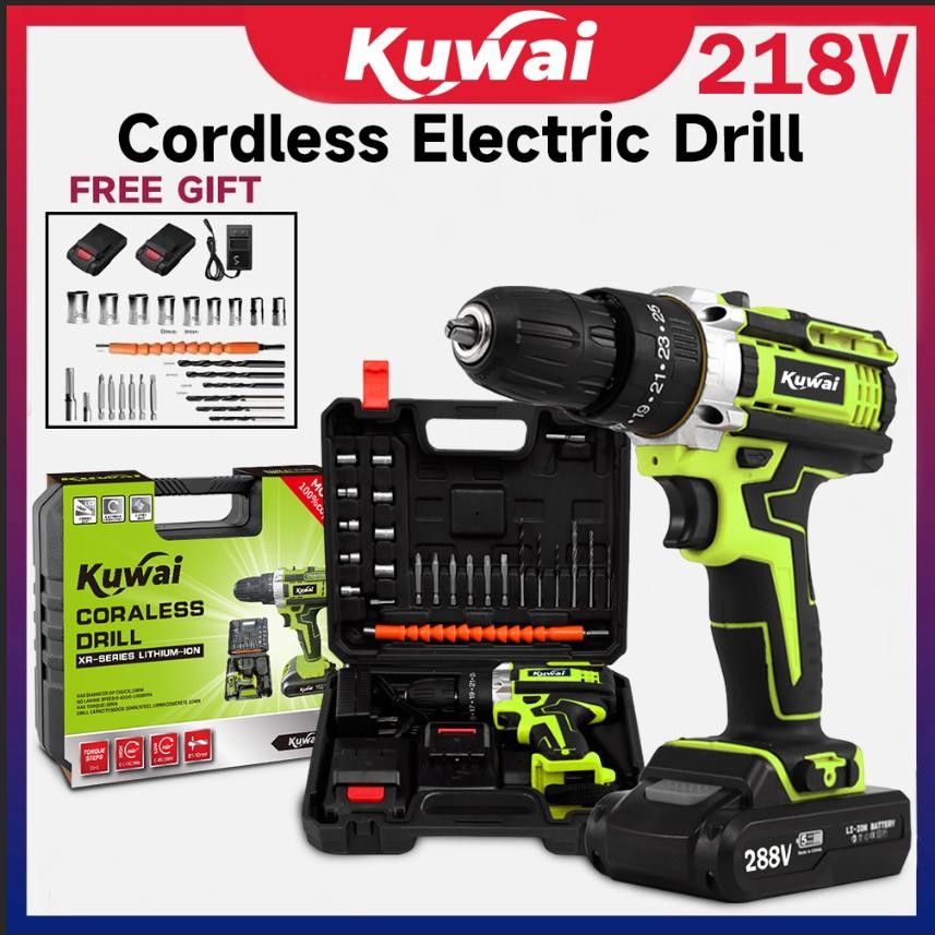 kuwai bor listrik 218vf/288vf mesin bor 13mm bor tanpa kabel 288v set lengkap untuk dinding beton