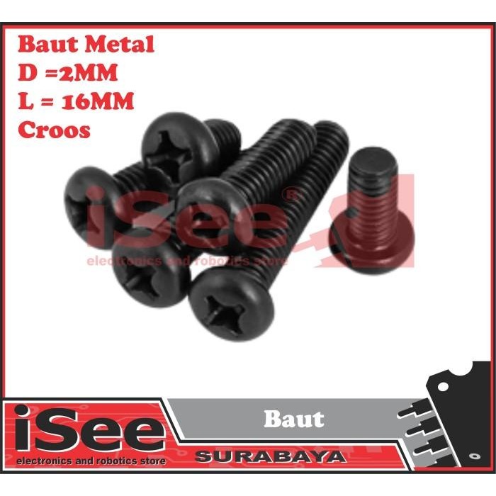 Baut 2mm M2x16 M2 2x16mm Black Round besi metal Screw Round