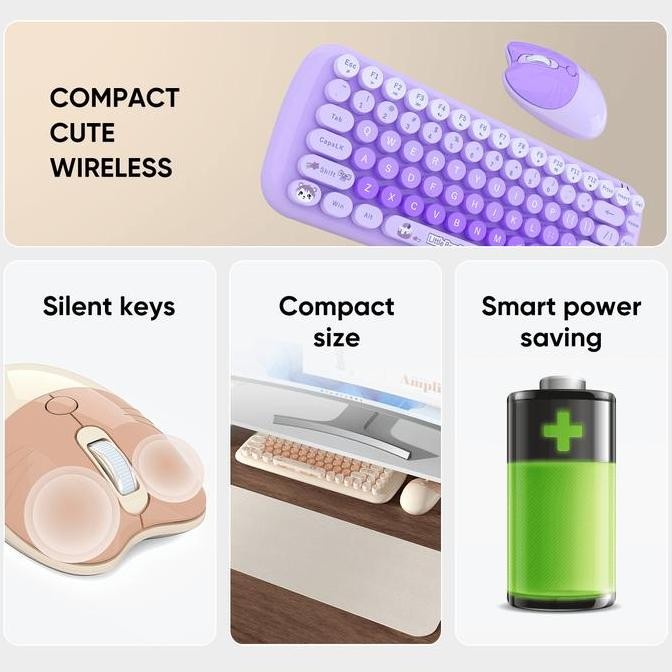 Mofii Keyboard Wireless Dan Mouse Wireless Set Little Bear Candy New Stok