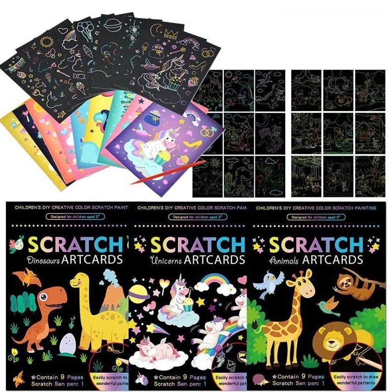 

Premium 9 Sheets Lukisan Glitter Paint Anak Paint Paper Art Set Scratching Painting DIY Crafts Drawing Boards High Quality