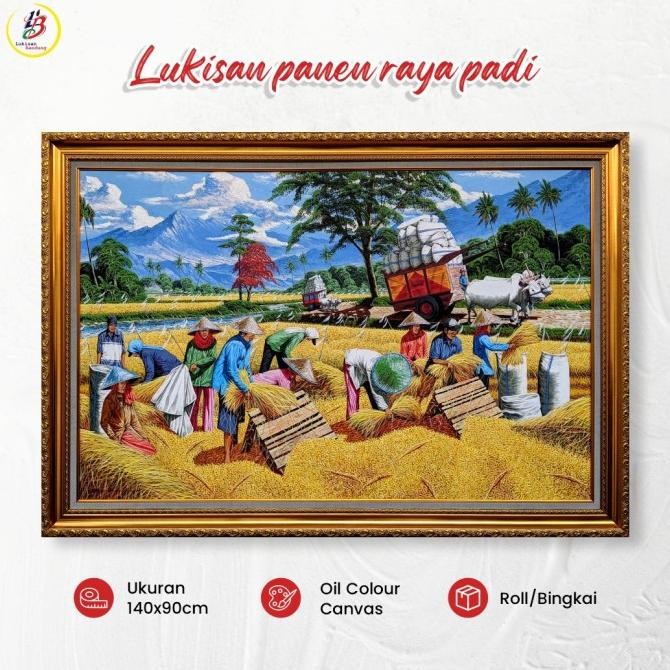 Murah lukisan panen padi timbul | lukisan pemandangan | lukisan panen raya Non COD