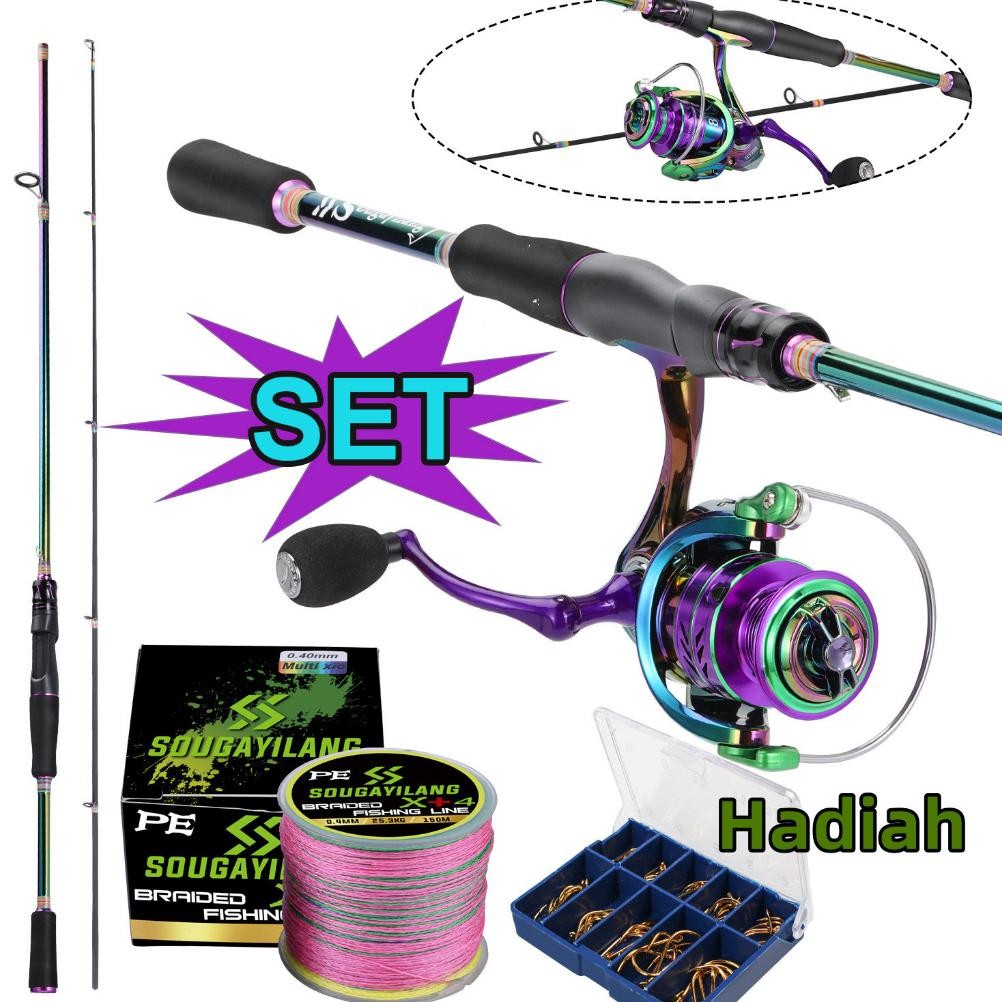''Terlaris" Sougayilang Power Handle Reel Pancing Joran Spinning Set,Carbon Fiber Joran Ultralight A