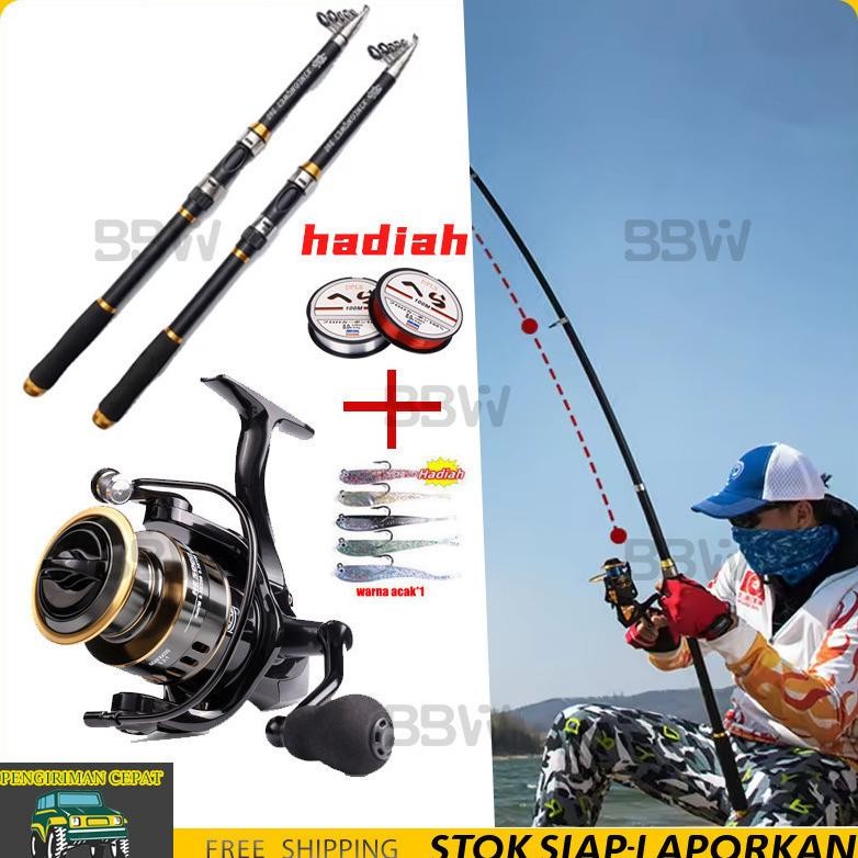 Murah Joran Pancing Set 210Cm360Cm Teleskop Joran Set .2:1 Reel Pancing Full Set Set Pancing Berkual