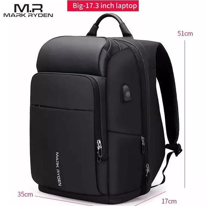 Mark Ryden Mr7080D Tas Ransel Sekolah  Backpack Laptop Waterproof 17 Inch Usb Hitam New Stok