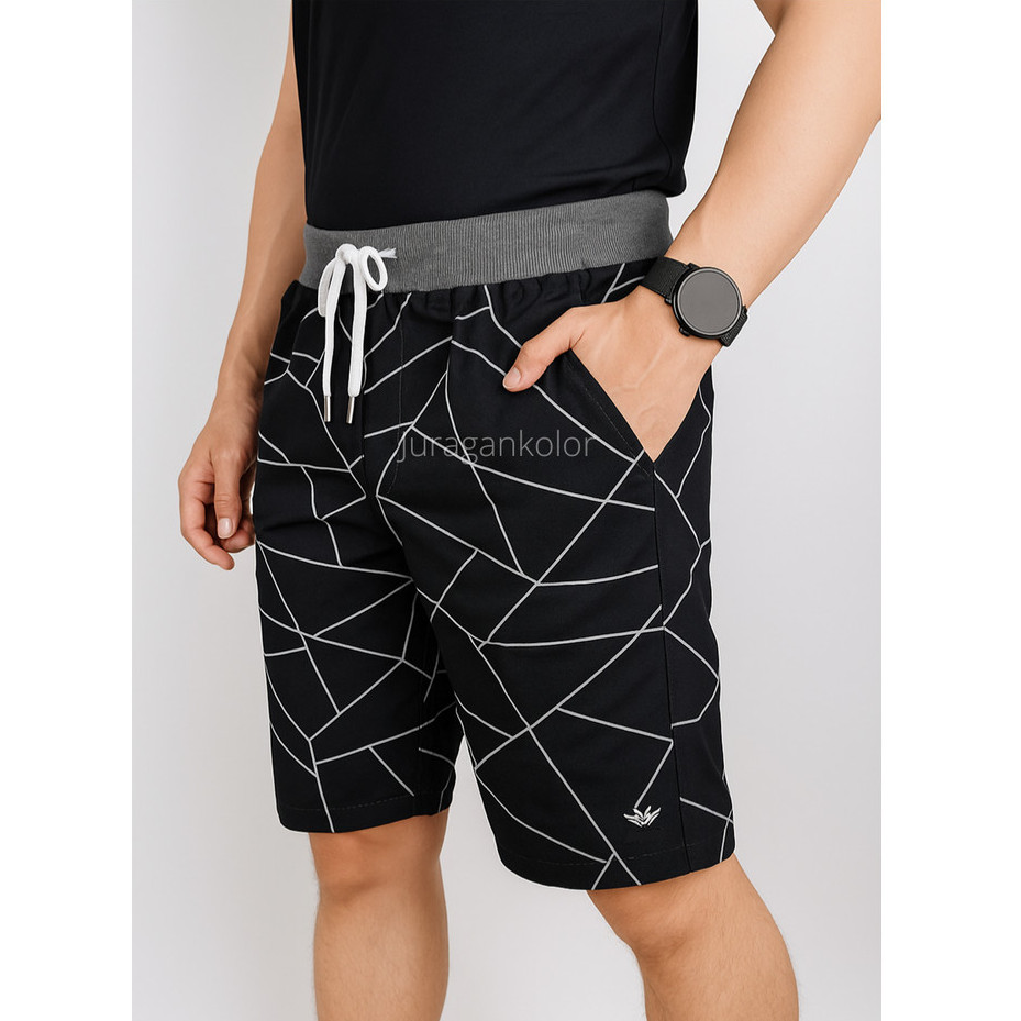 Celana Pendek Pria Dewasa Motif Abstrak Chino Kolor Cowok Short Pants Rib Kekinian