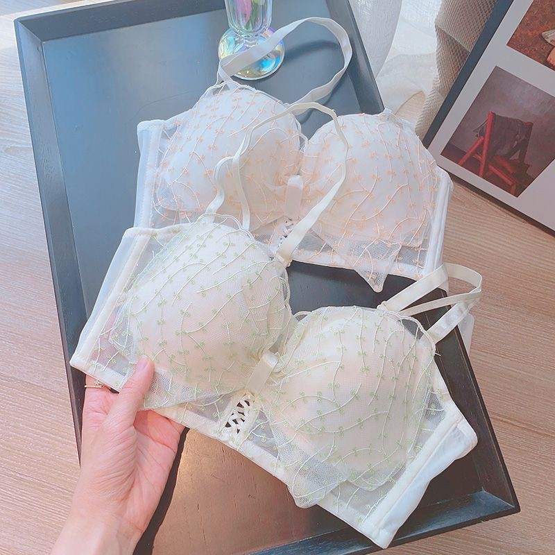 Bra Push-Up Dada Kecil untuk Wanita, Koleksi Payudara Samping, Set Bra Bordir Pelajar untuk Gadis
