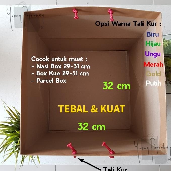 

Super Sale [220Gsm] Paper Bag Kue/Cake/Nasi/Bento Box Polos Kraf Coklat Tebal 32 X 32 X 30 (1 Lusin)