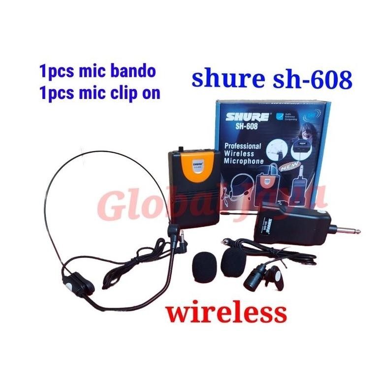 ready  wireless shure sh-608 mic clip on + mic bando/ mic wireless shure sh608/ mic jepit mic clip o