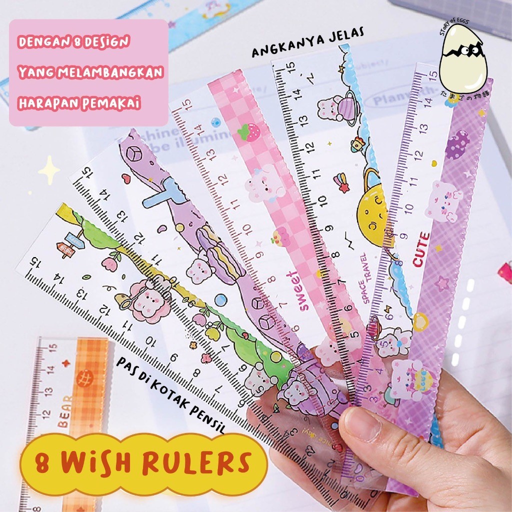 

Wish Ruler 15 cm Cute and Aesthetic Penggaris School Suply Alat tulis Penggaris Bening