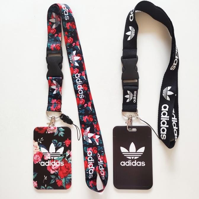 

new !!! ID Card Holder Name Tag Lanyard / Kalung Kartu Black Flower Adidas murah