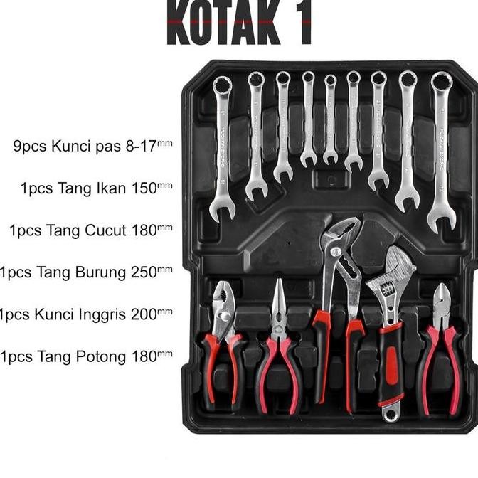 REAIM TOOL KIT 187 PCS, SET KUNCI 1/2 DAN 1/4 INCI, SOCKET WRENCH, SET SOKET, KUNCI INGGRIS, ALAT PE