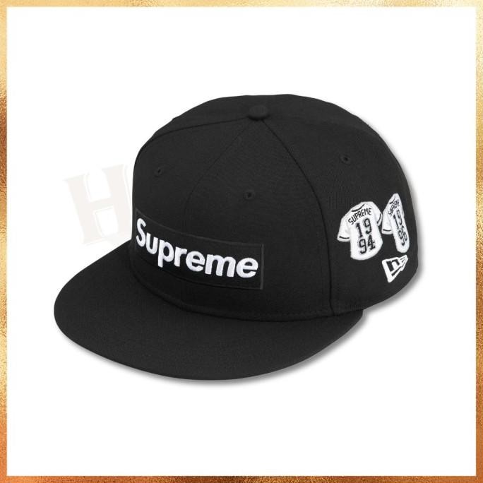 Ready Stock  Topi New Era x Supreme Jerseys Box Logo Black 59FIFTY Fitted Hat 100% Original