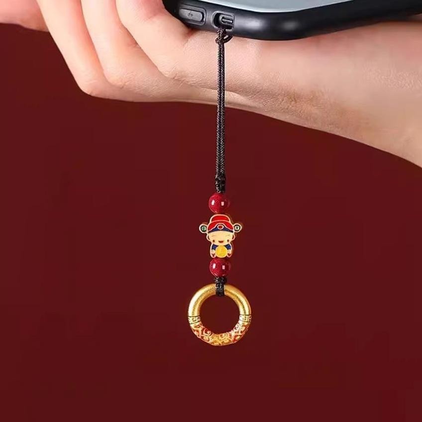 Premium Gantungan Kunci Talisman Dewa Kekayaan / Jimat Hoki Cinabar Merah / Aksesoris Fashion Untuk 