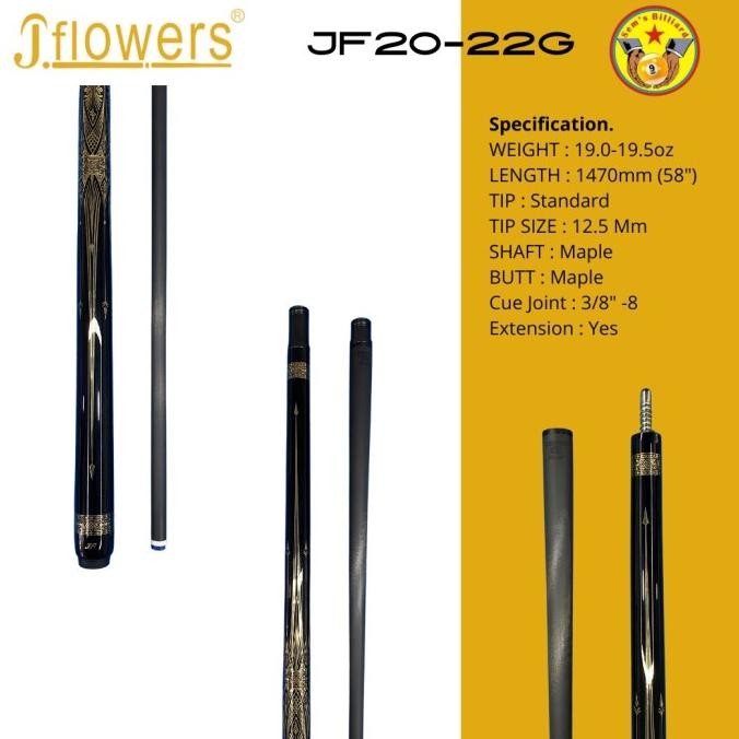 JFlowers Cue - [ JF20-22G ] - [ Play Cue ] - Stick Billiard JFlowers-JFlowers