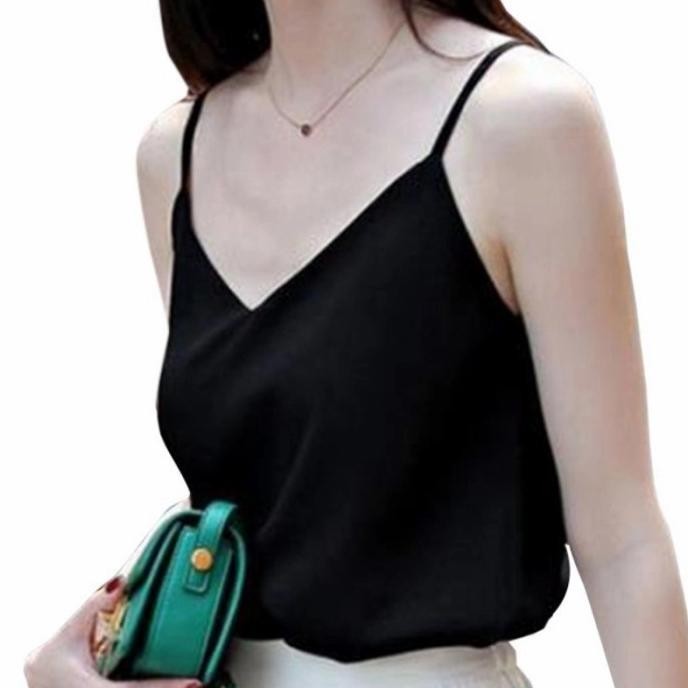 TANKTOP TENGTOP TANK TOP V NECK SINGLET SATIN MOSCREPE IMPORT