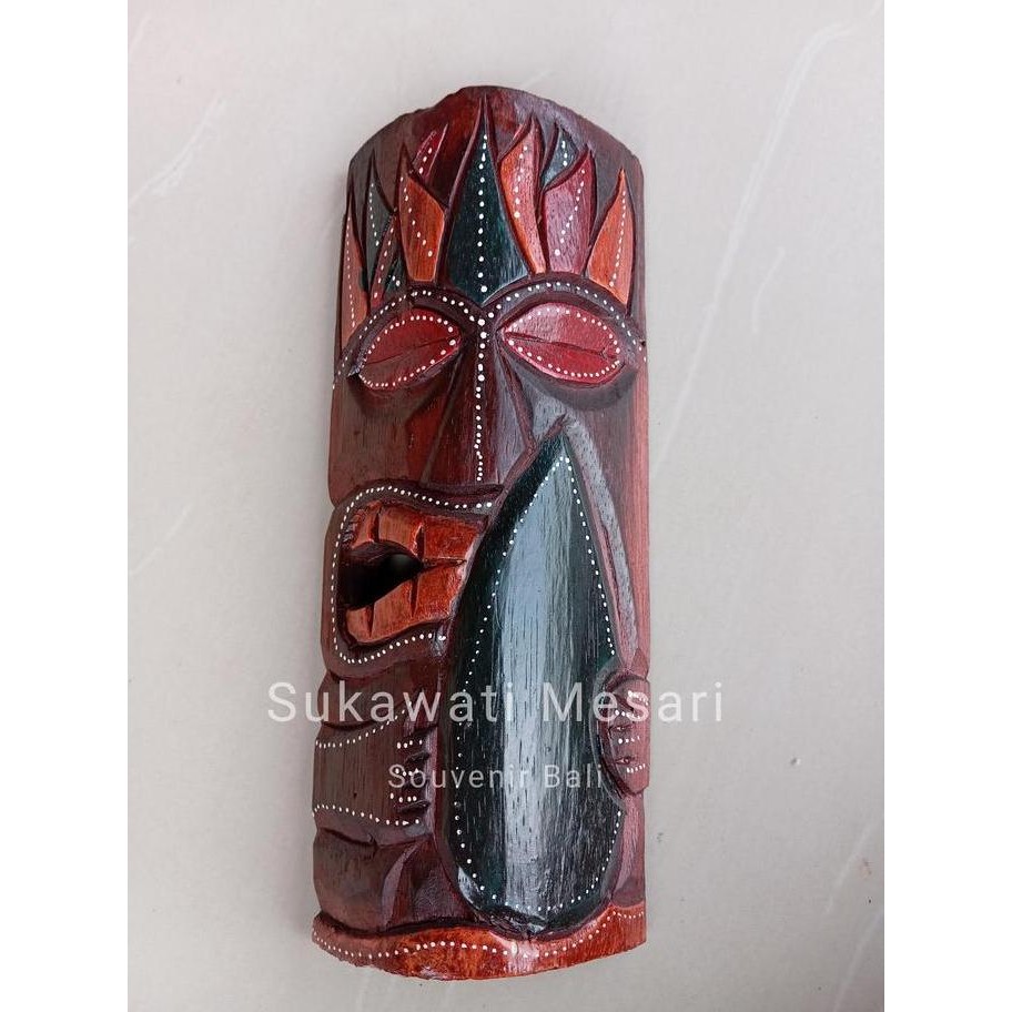 ~~~] Dekorasi Hiasan Dinding Topeng Suku Tiki Warna 30cm Etnik Klasik Antik Kayu Handmade Bali