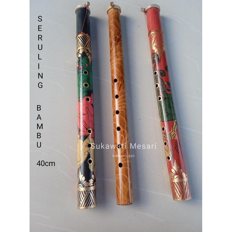 siap kirim] Seruling Suling Bambu 6 Lubang 40cm Lukis Polos Alat Musik Latihan Souvenir Bali