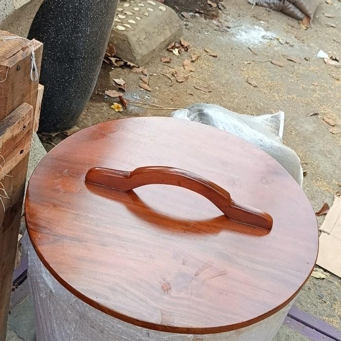 Tutup Gentong Kayu Bak Mandi Teraso Diameter 35,45,55Cm Plitur/Mentah/Jati/Bukan Jati Belanda Origin