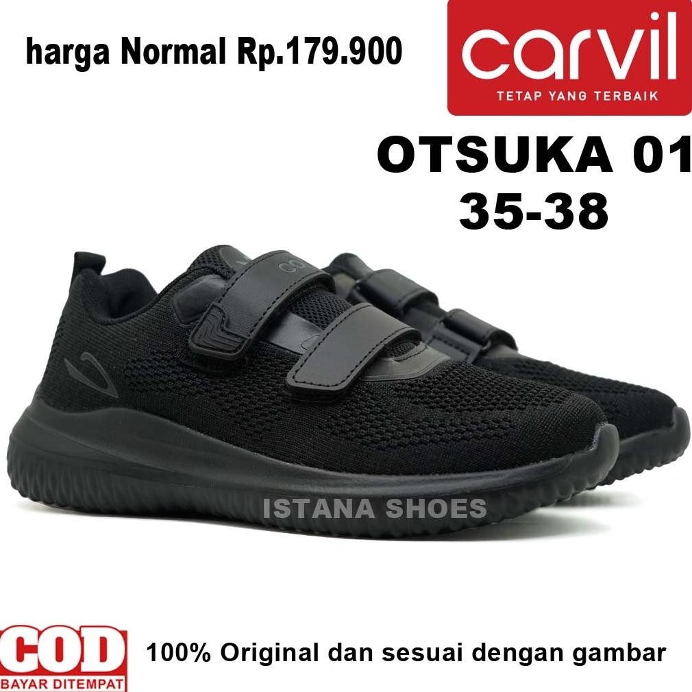 Sepatu Sekolah Carvil Sepatu Anak Otsuka -01 Sc Black/Black Perekat Murah