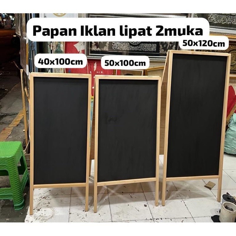 

Papan tulis kapur/spidol segitiga lipat 2 muka 40x100/50x100cm/50x120cm papn menu iklan promo SIGN wedding / Jati Belanda / Blackboard