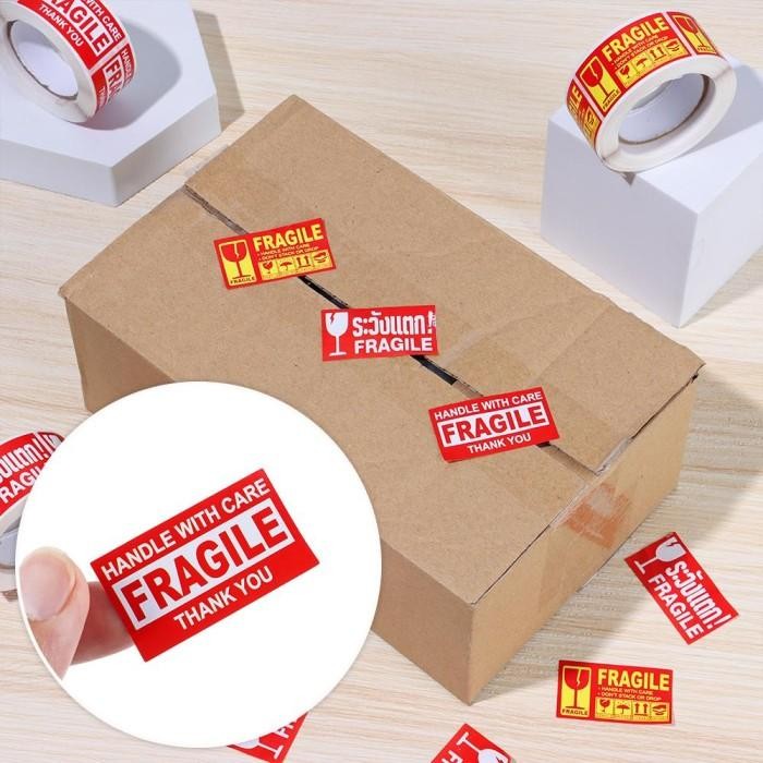 

500Pcs Lakban Fragile Fragile Lakban Fragile Merah Jangan Dibanting Stiker Isolasi Fragile Packaging Sticker Label Fragile