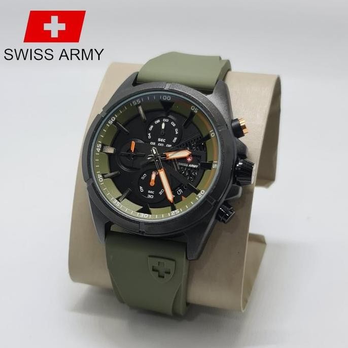 Jam Tangan Pria Swiss Army Rubber Chronograph Karet Watches