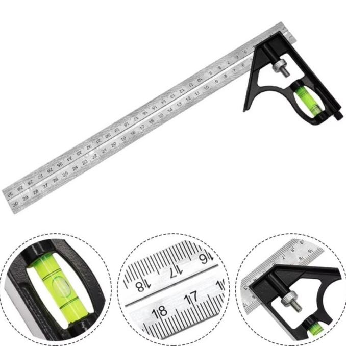 

Taffware Penggaris Siku Tukang 30cm Mistar Tarik Geser Angle Ruler Waterpass